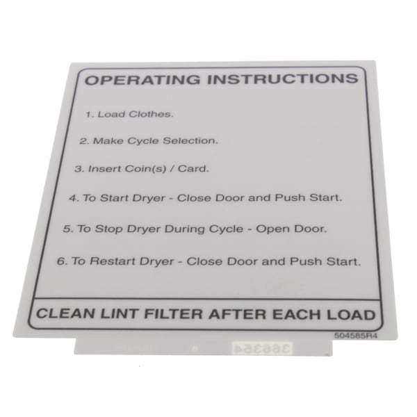 LABEL, OP INSTRUCTIONS-COMML DRYER